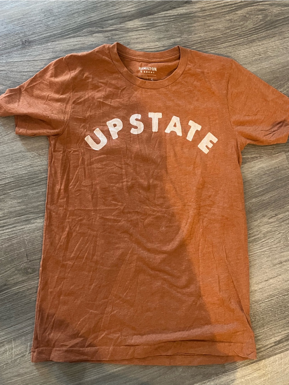 UPSTATE Hamilton Rust Orange Crewneck Tee with White Logo